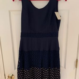 NWT Mod Cloth Doe & Rae Navy Lace & Dots Dress M